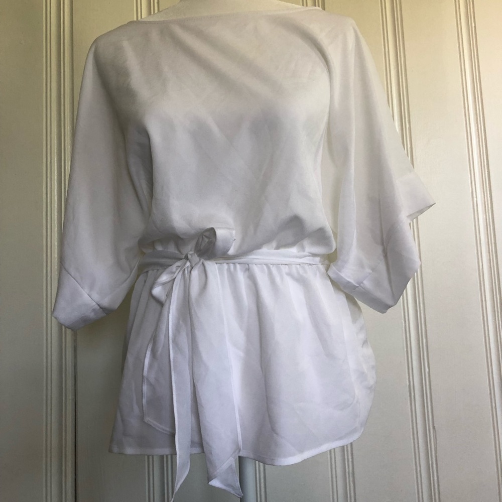 New York and Co white tie blouse